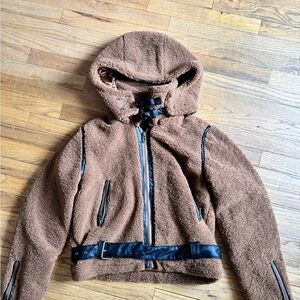 Blank NYC Brown Teddy Jacket with Black Accents